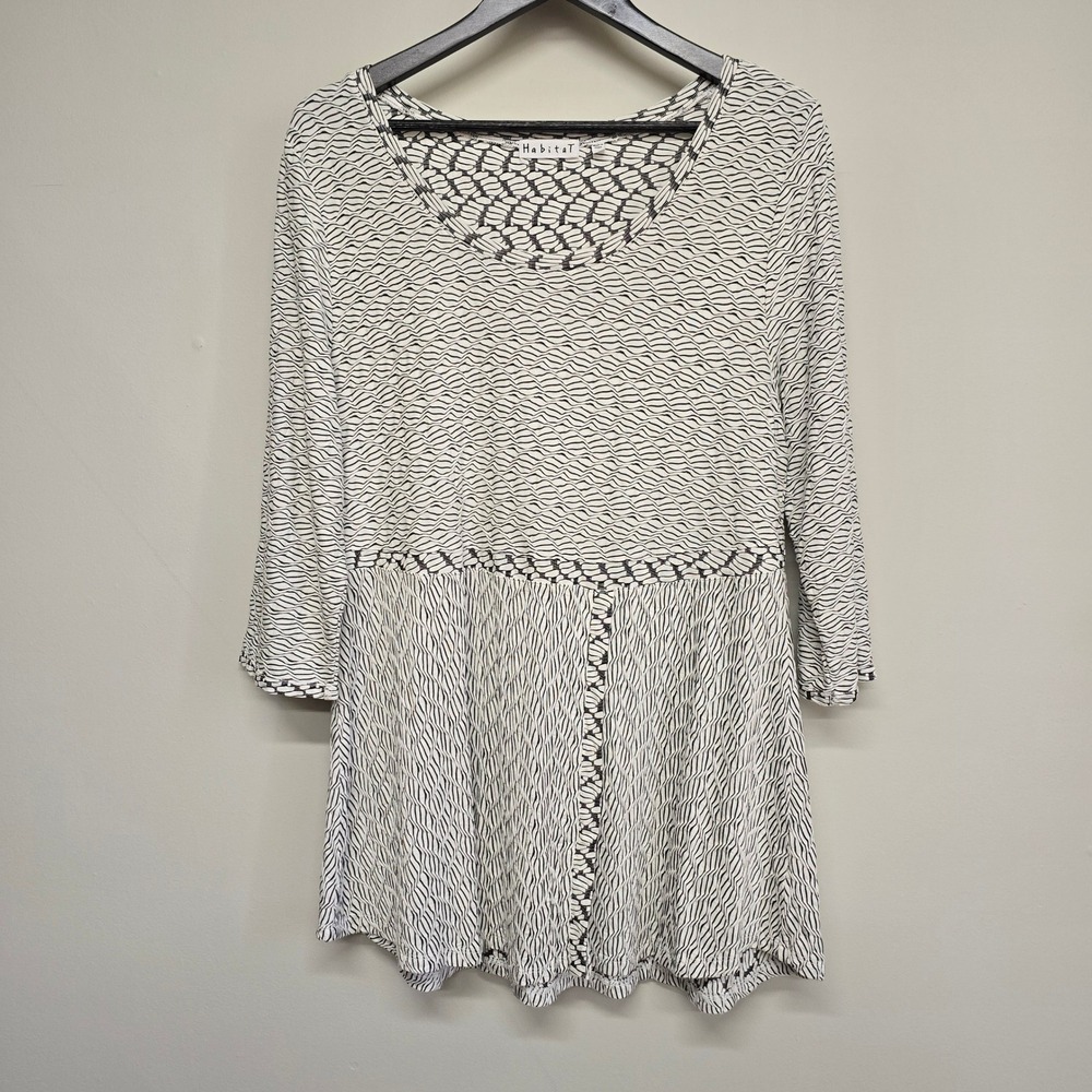 Habitat Abstract Textured Tunic Womens Large Black White Mixed Print Artsy Boho